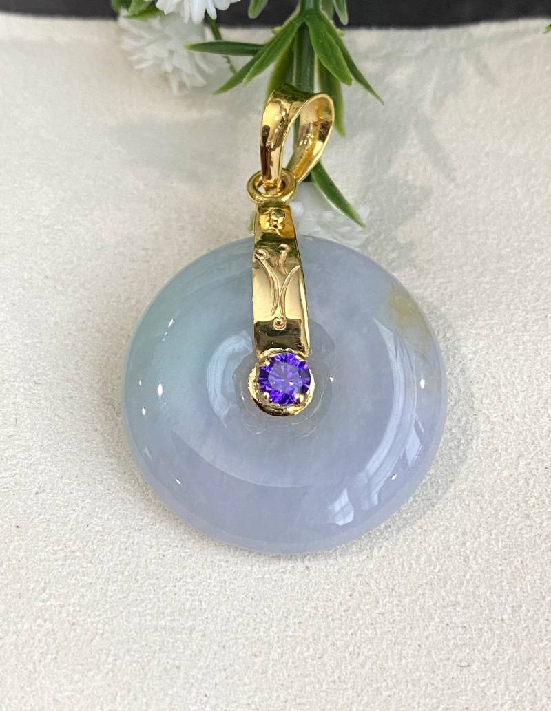 Vintage 18K Gold Jadeit Jade Donut Anhänger Mit Amethyst von wandajewelry2013