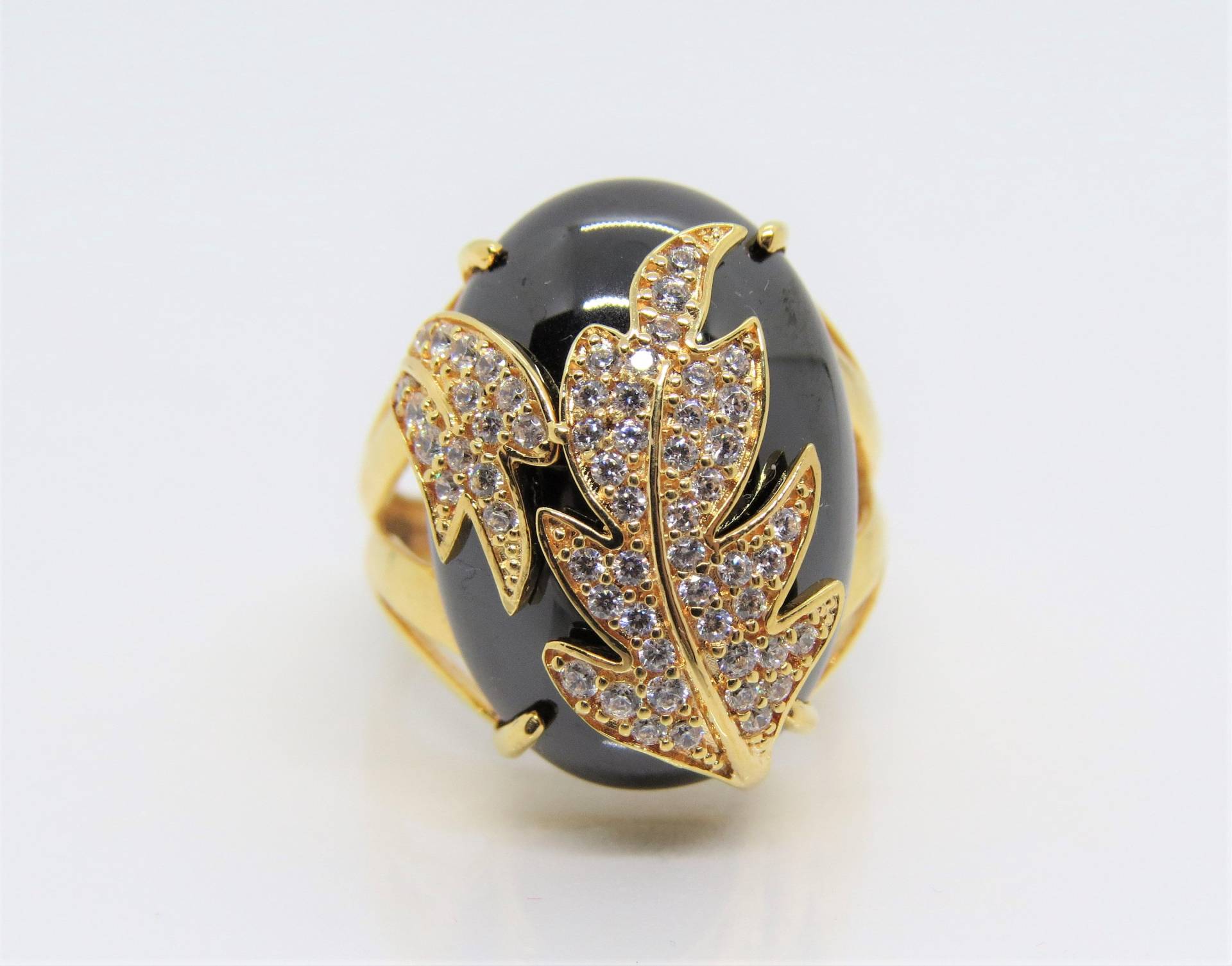 Vintage 18K Gelbgold Hämatit & Weiße Topas Blatt Ring Größe 5, 75 von wandajewelry2013