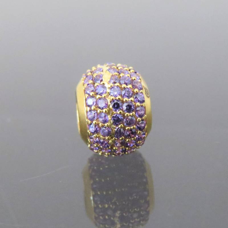 Vintage 18K Solid Gelb Gold Amethyst Ball Slide Anhänger von wandajewelry2013