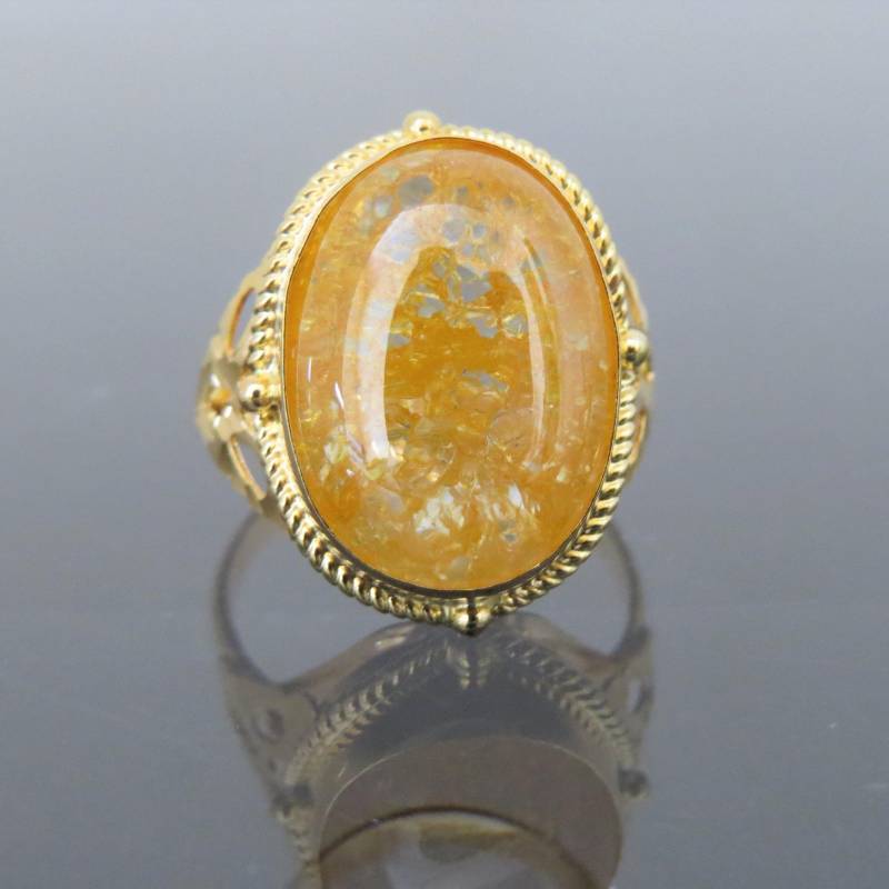 Vintage 18K Solid Gelb Gold Cabochon Ring Größe 8 von wandajewelry2013