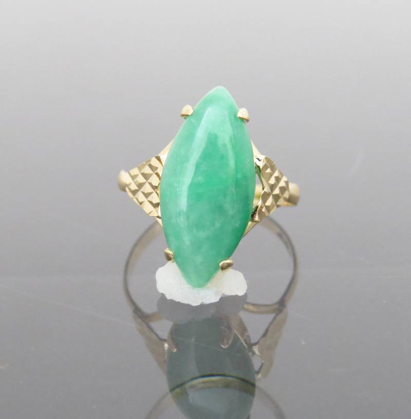 Vintage 18K Solid Gelb Gold Natürliche Apfelgrün Jadeit Jade Ring Größe 5 von wandajewelry2013