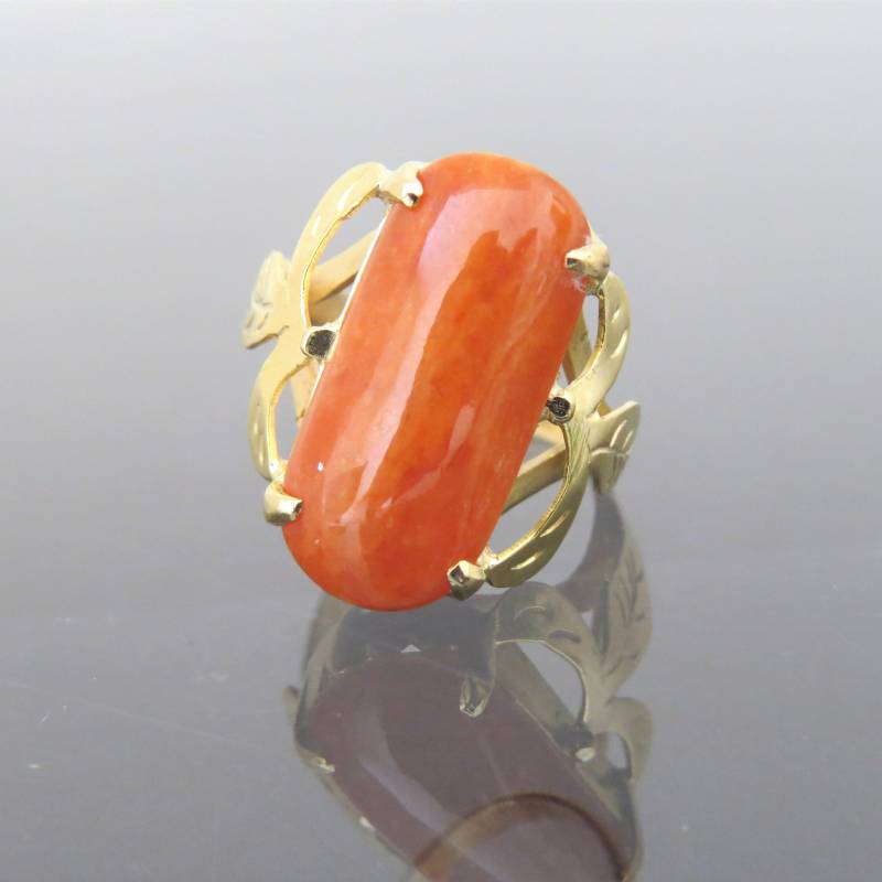 Vintage 18K Solid Gelb Gold Rot Jadeit Jade Blatt Ring Größe 6, 5 von wandajewelry2013
