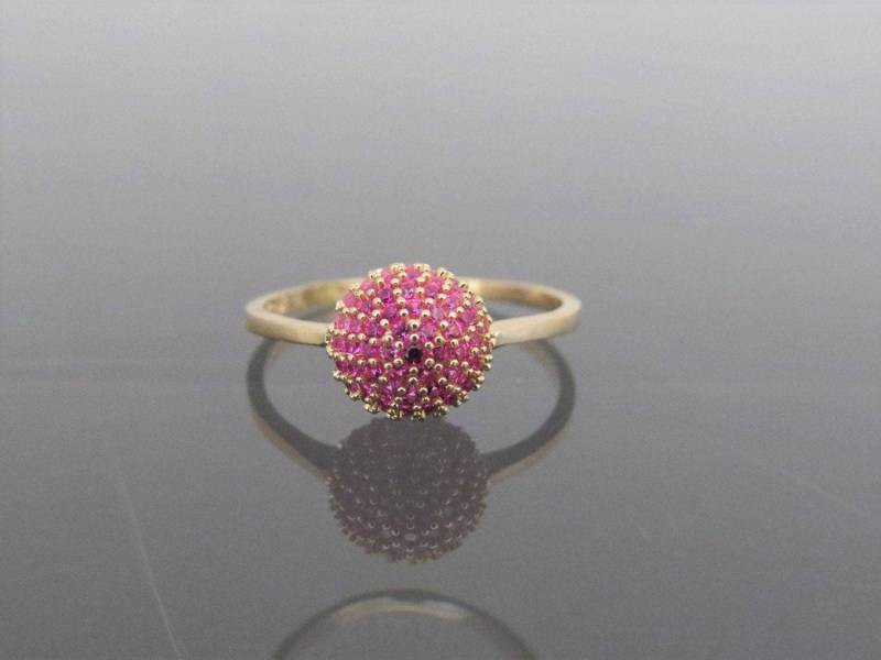 Vintage 18K Solid Gelb Gold Rubin Pave Ball Ring Größe 5 von wandajewelry2013
