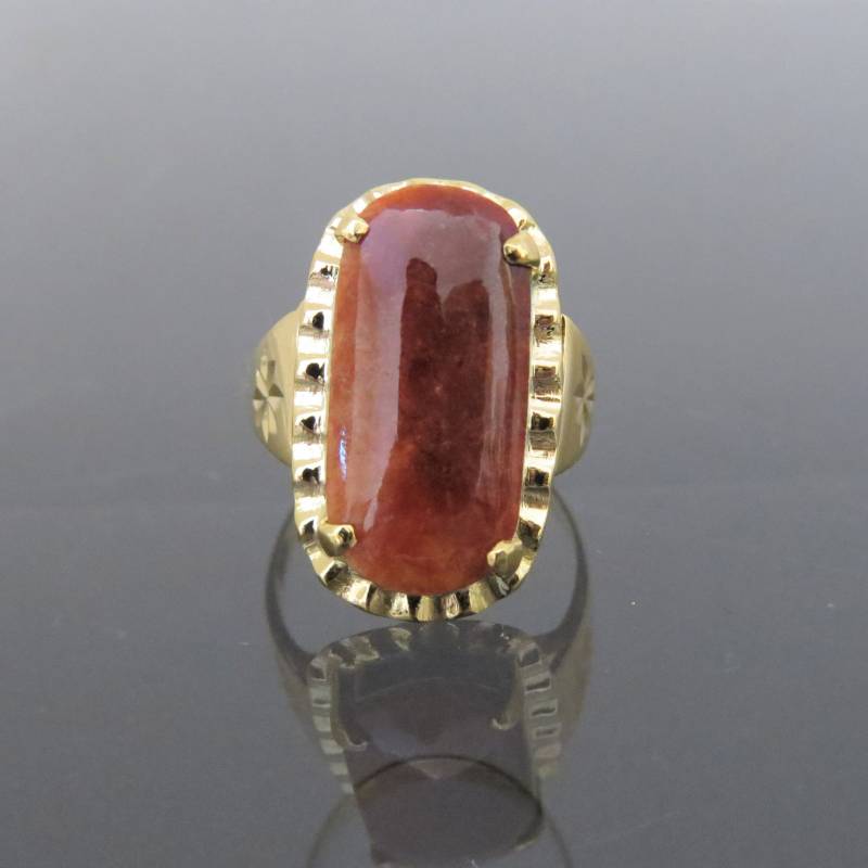Vintage 18K Solid Gelb Gold Sattel Dunkel Rot Jadeit Jade Ring Größe 7 von wandajewelry2013