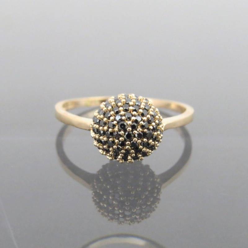 Vintage 18K Solid Gelb Gold Schwarz Saphir Ball Pave Ring Größe 6 von wandajewelry2013