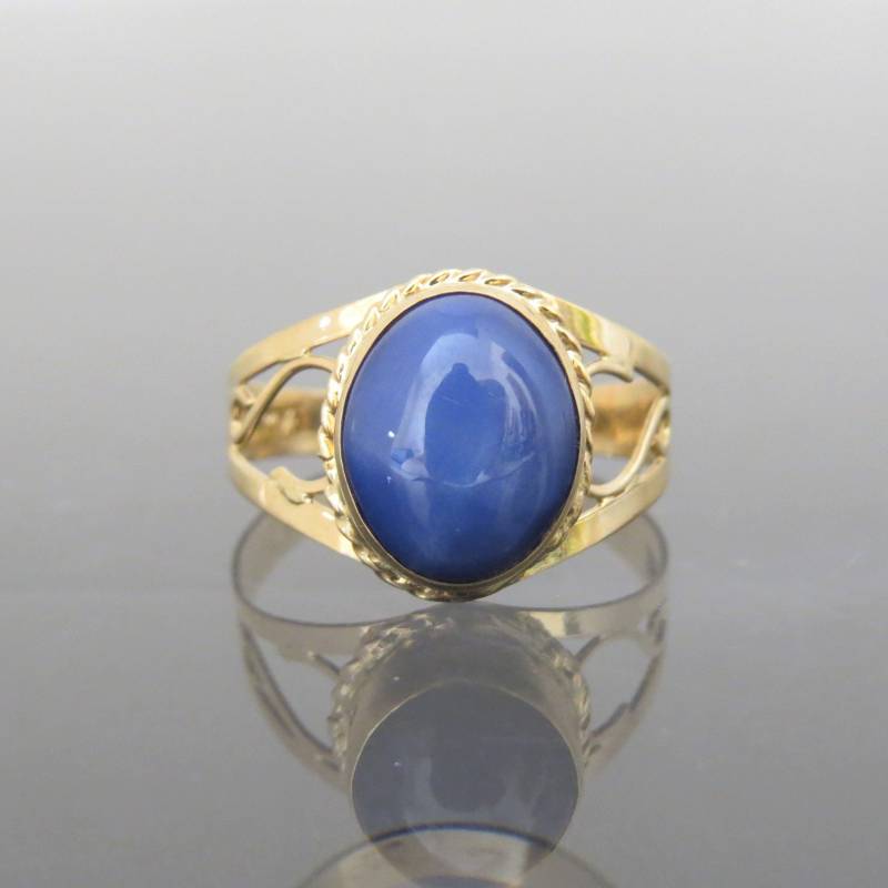 Vintage 18K Solid Gelb Gold Stern Blau Saphir Filigraner Ring Größe 7, 25 von wandajewelry2013