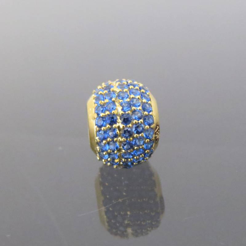 Vintage 18K Solid Gelbgold Blauer Saphir Ball Slide Anhänger von wandajewelry2013