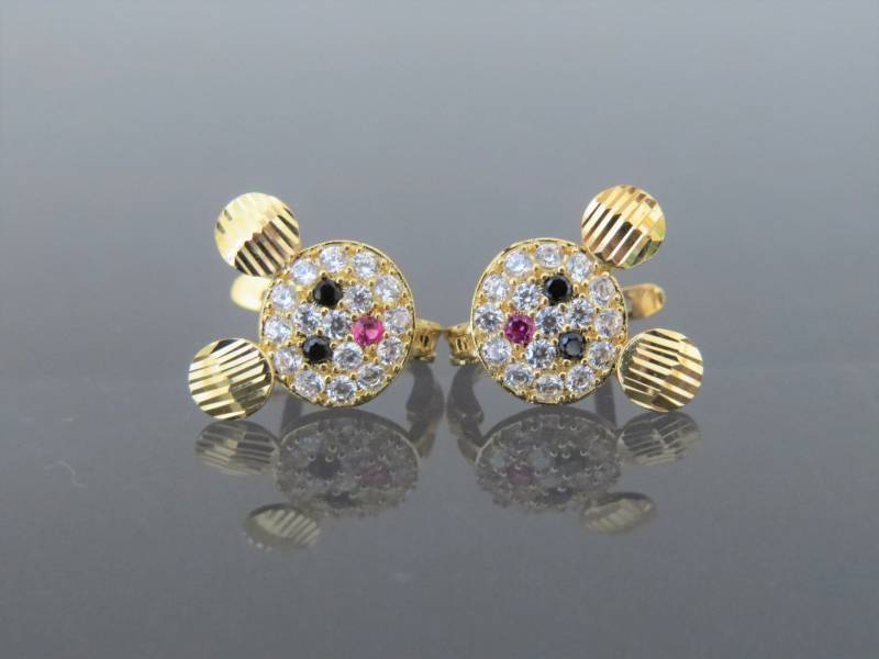 Vintage 18K Solid Gelbgold Teddybär Schwarzer Saphir, Rubin Und Weißer Topas Ohrringe von wandajewelry2013