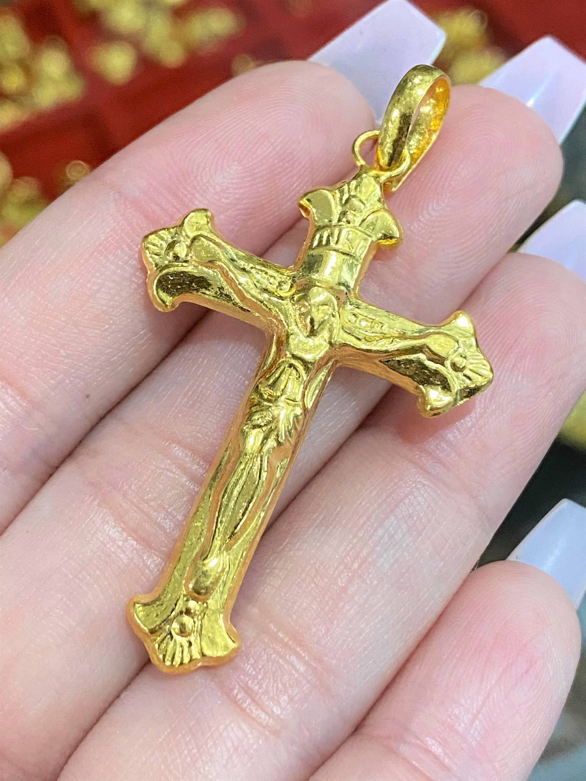 Vintage 23K 980 Pure Gold Kruzifix Kreuz Anhänger von wandajewelry2013