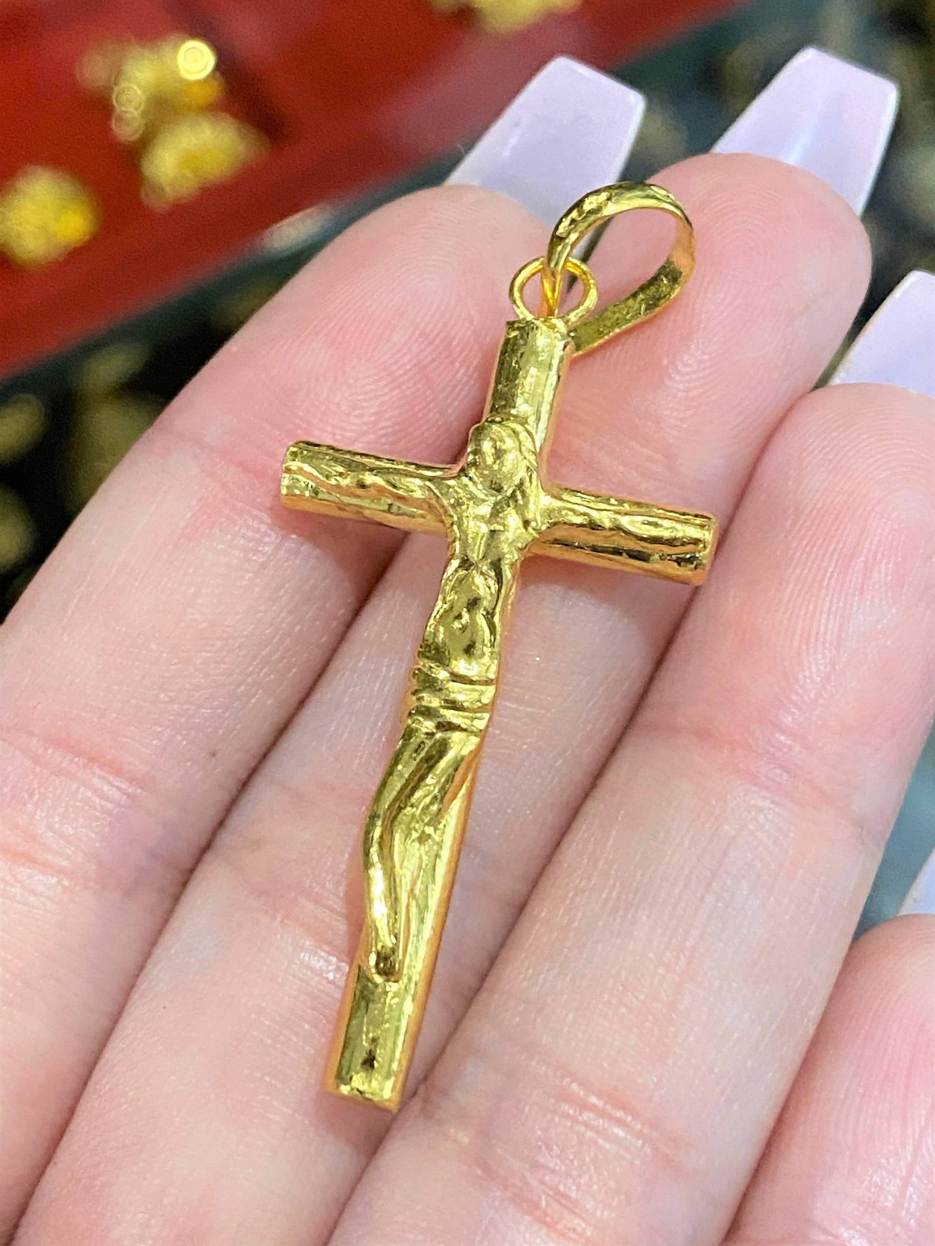 Vintage 23K 980 Pure Gold Kruzifix Kreuz Anhänger von wandajewelry2013