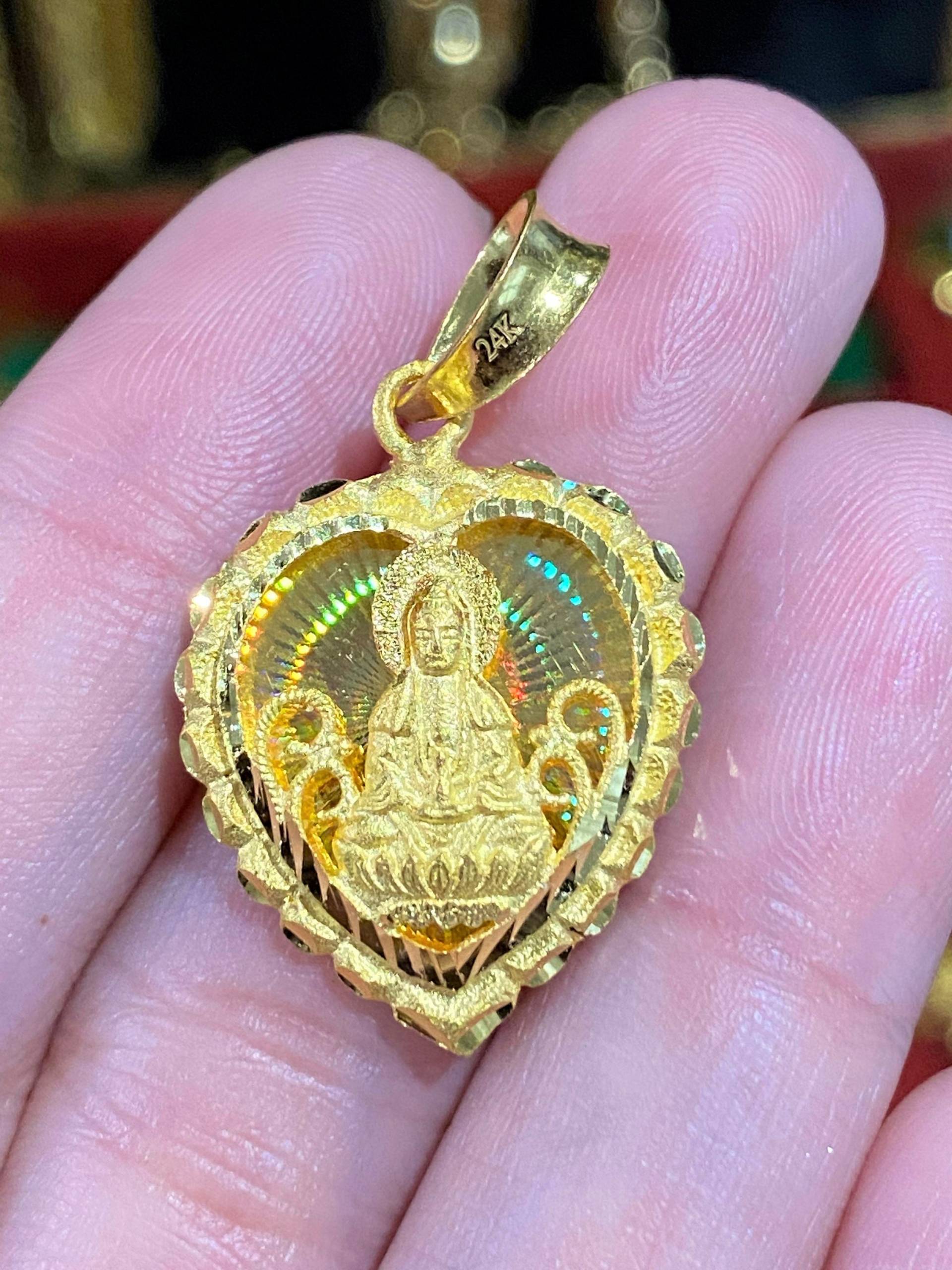 Vintage 24K 980 Gold Kwan-Yin Guan Yin Buddha Diamantschliff Anhänger von wandajewelry2013