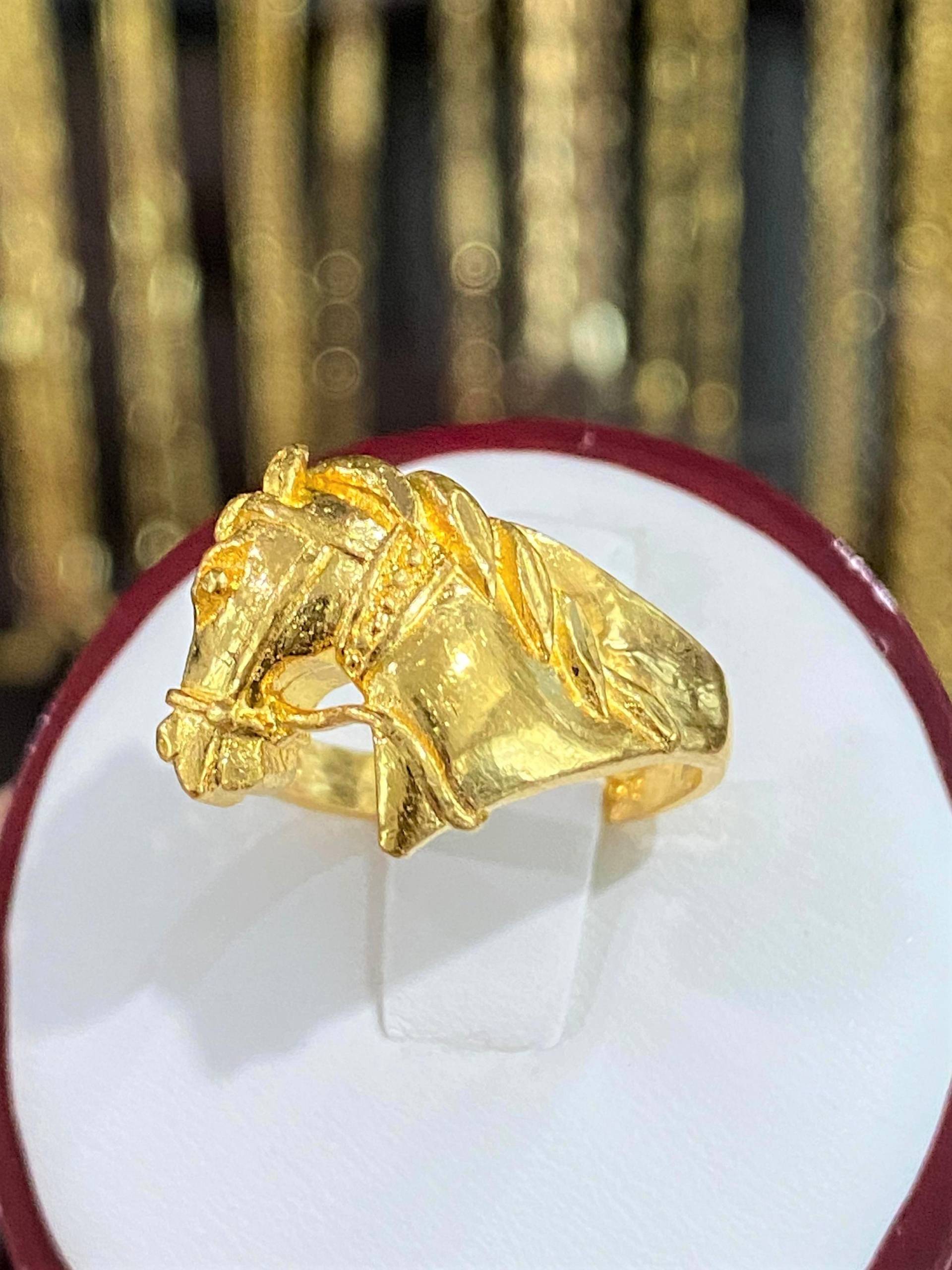 Vintage 24K 980 Solid Gold Pferd Ring Größe 6 von wandajewelry2013
