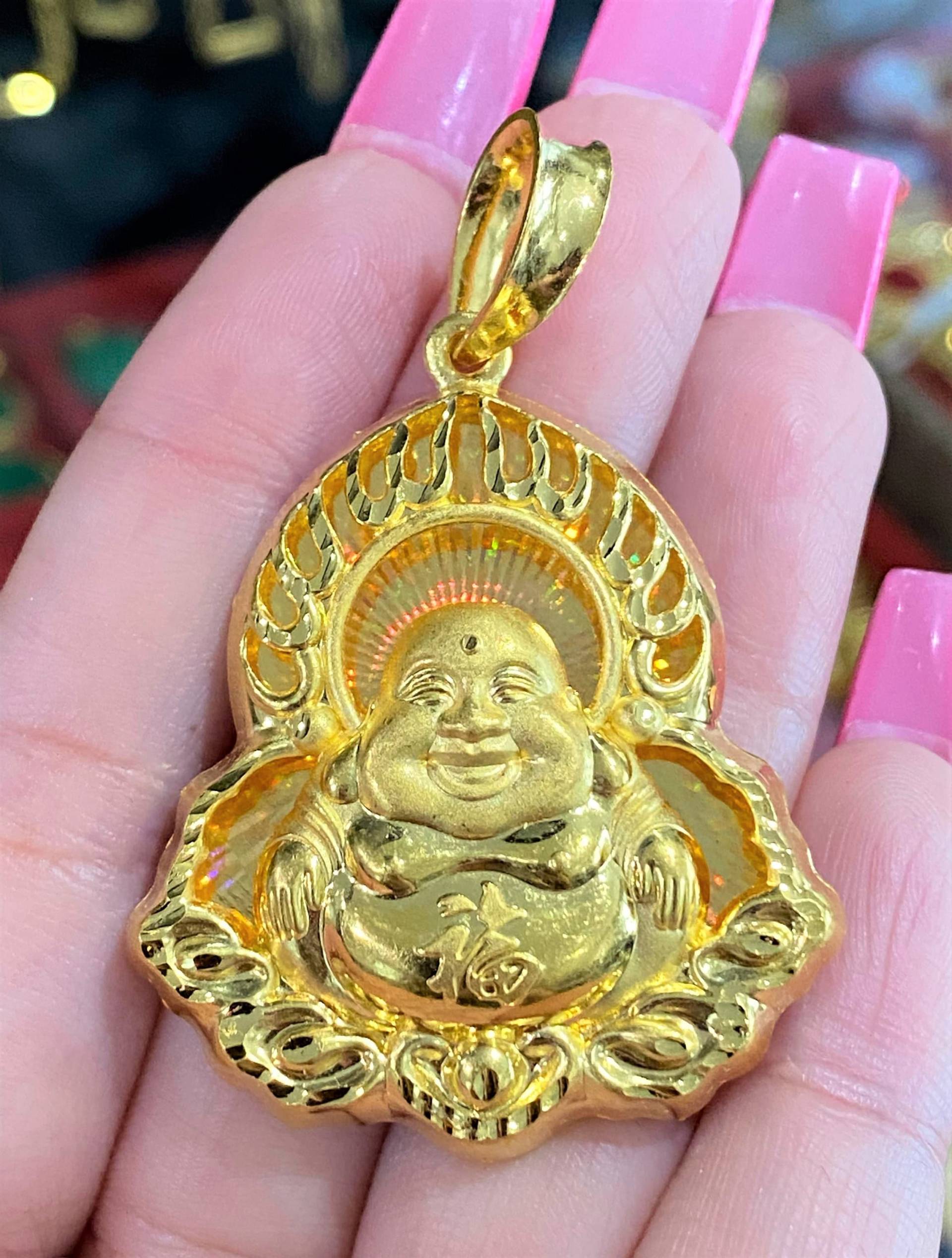 Weinlese-24K 980 Reiner Goldlachen Buddha, Glücklicher Buddha-Charme-Anhänger von wandajewelry2013