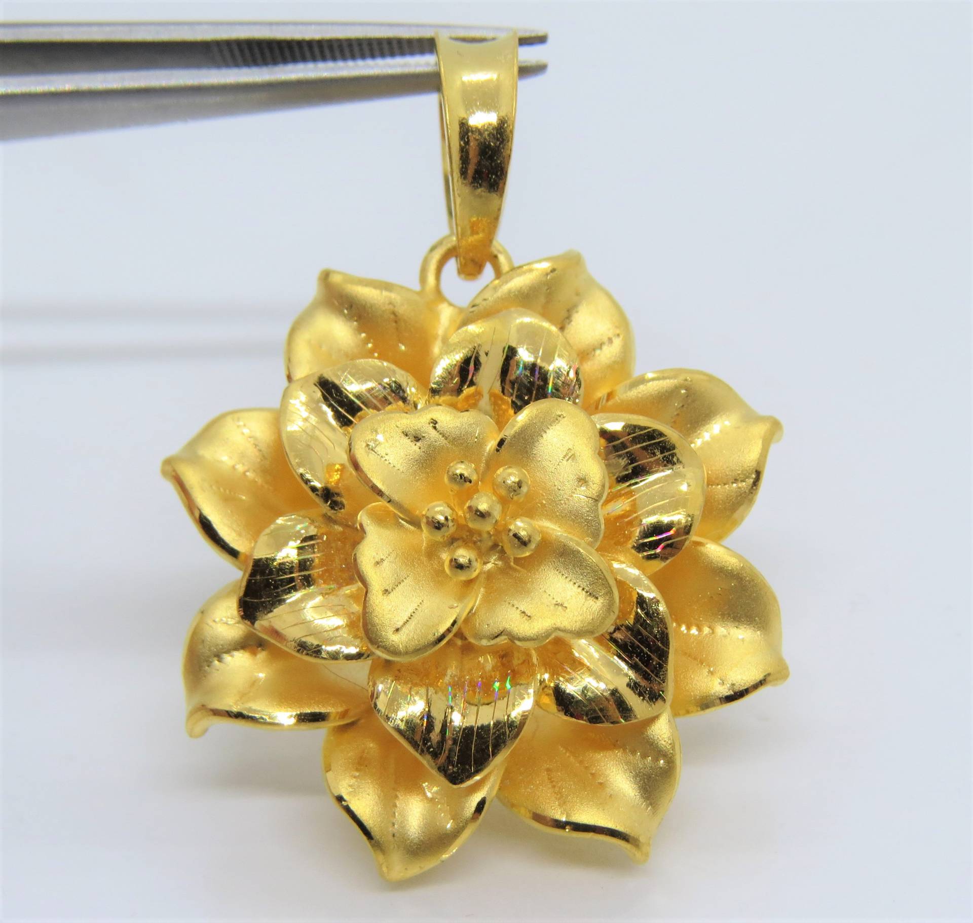 Vintage 24K 999 Pure Gold 3D Blumen Anhänger von wandajewelry2013