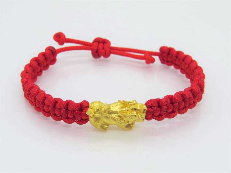 Vintage 24K Gold Pixiu Armband Rot Gewebter Verstellbarer Schmuck von wandajewelry2013