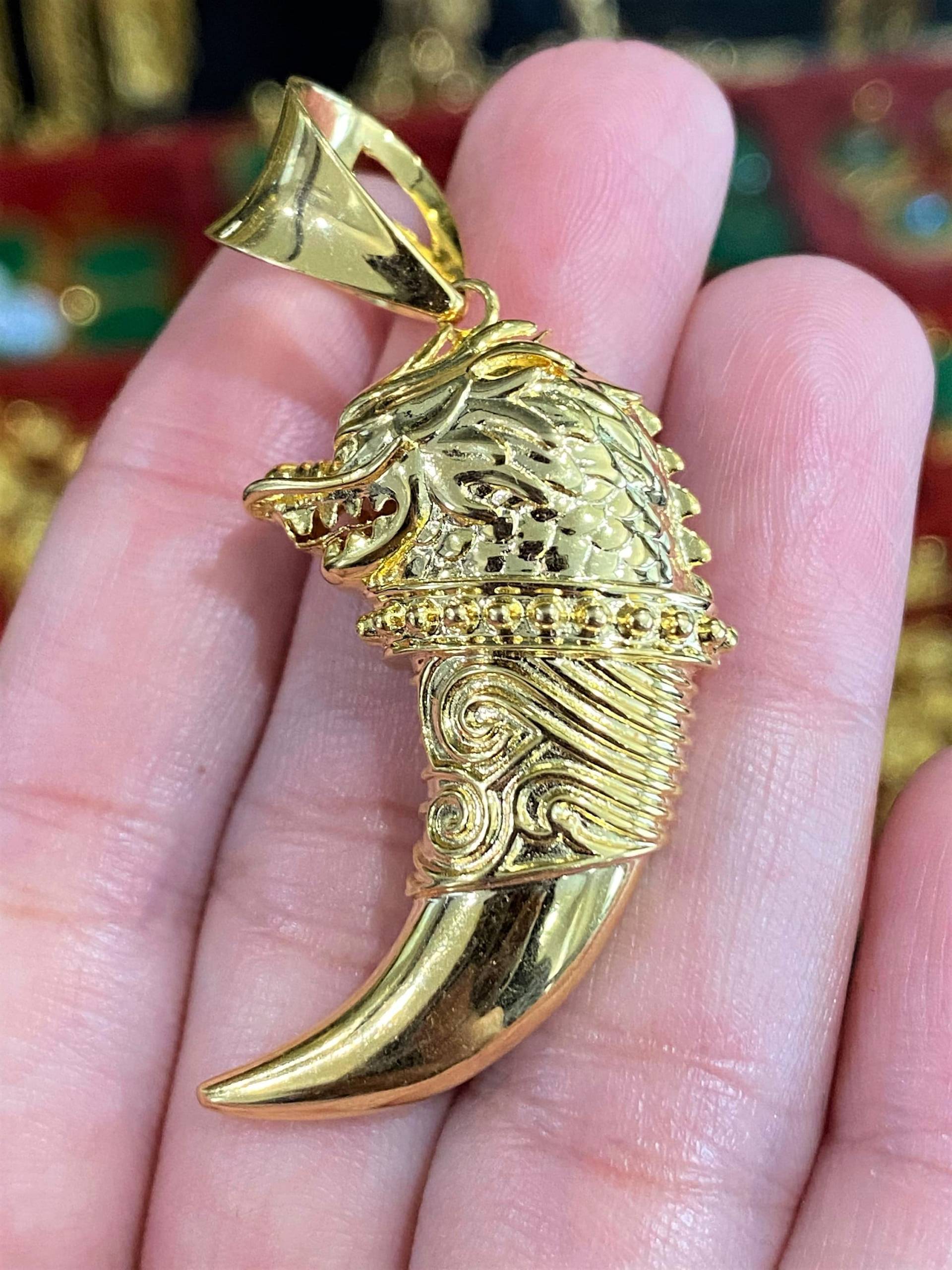 Vintage 610 15K Solid Gold Horn Drache Anhänger. Feng Drachen von wandajewelry2013