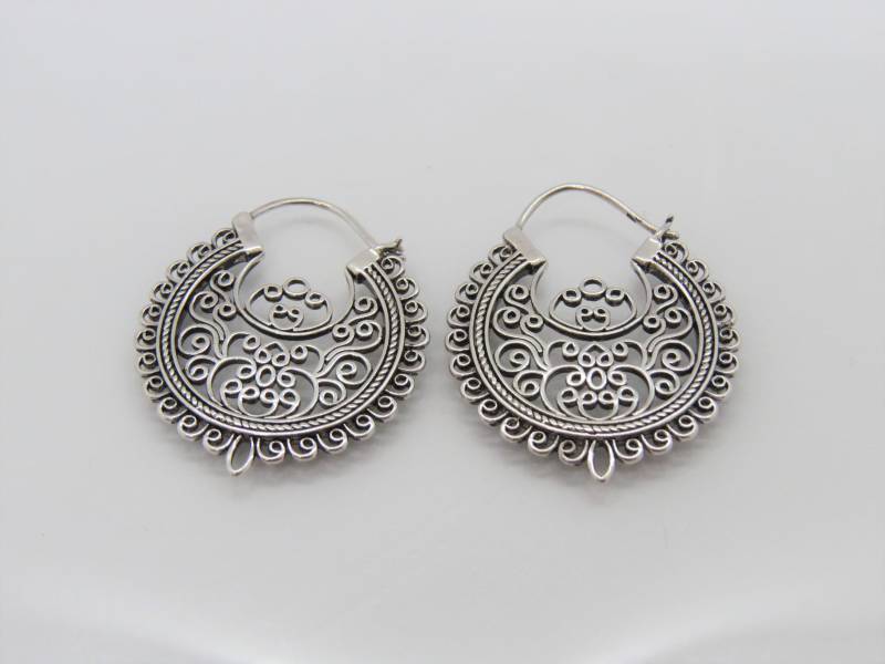 Vintage Bali Sterling Silber Filigrane Creolen von wandajewelry2013