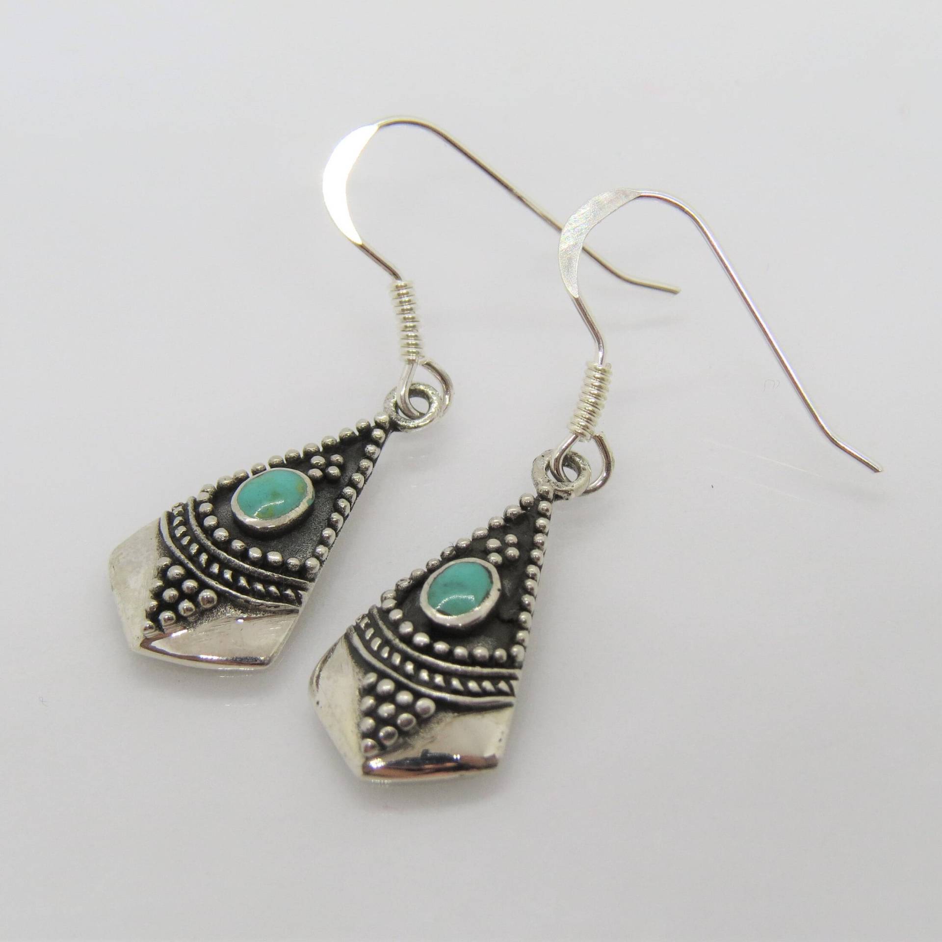 Vintage Bali Sterling Silber Türkis Ohrringe von wandajewelry2013