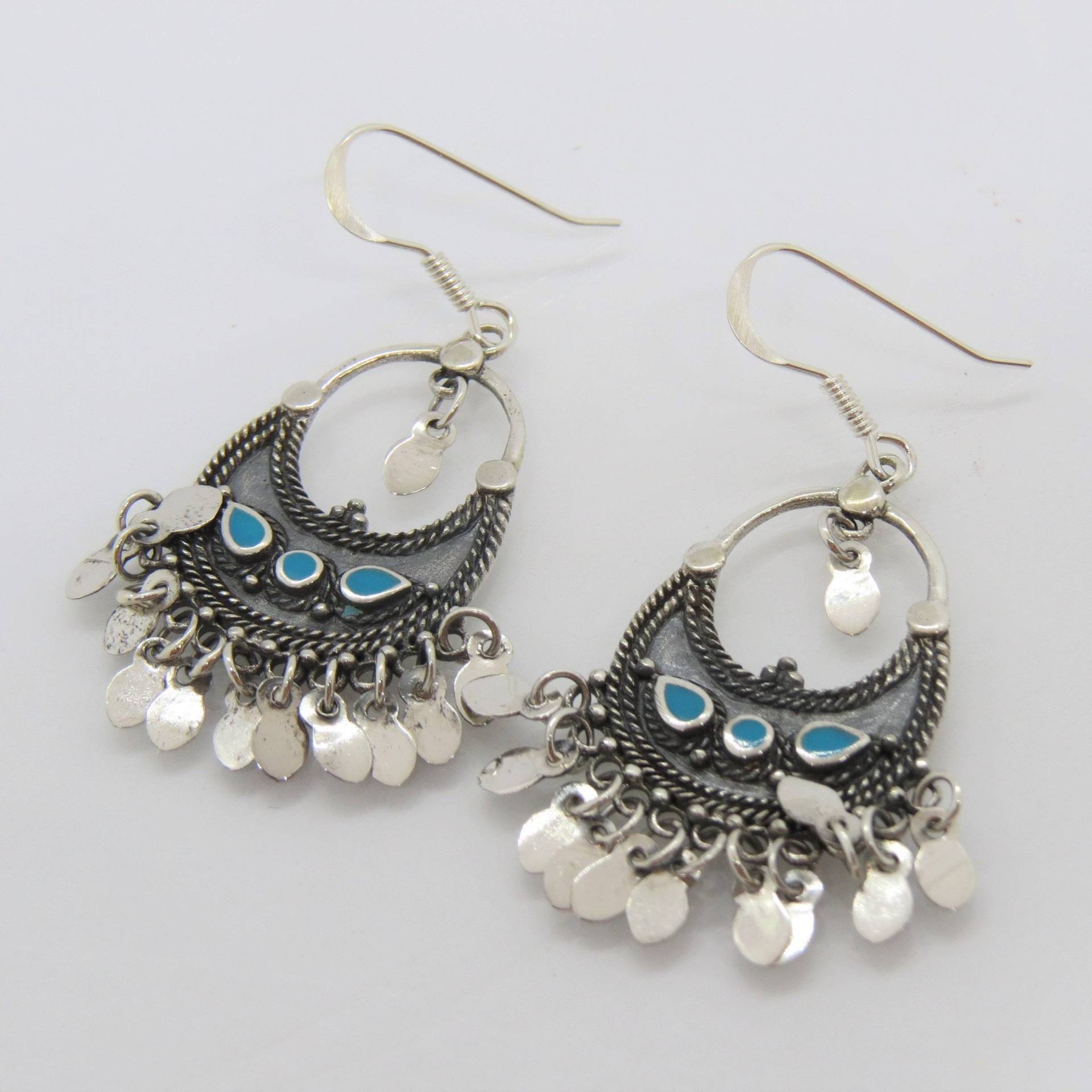 Vintage Bali Sterling Silber Türkis Ohrringe von wandajewelry2013