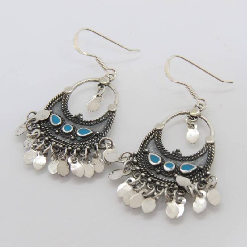 Vintage Bali Sterling Silber Türkis Ohrringe von wandajewelry2013