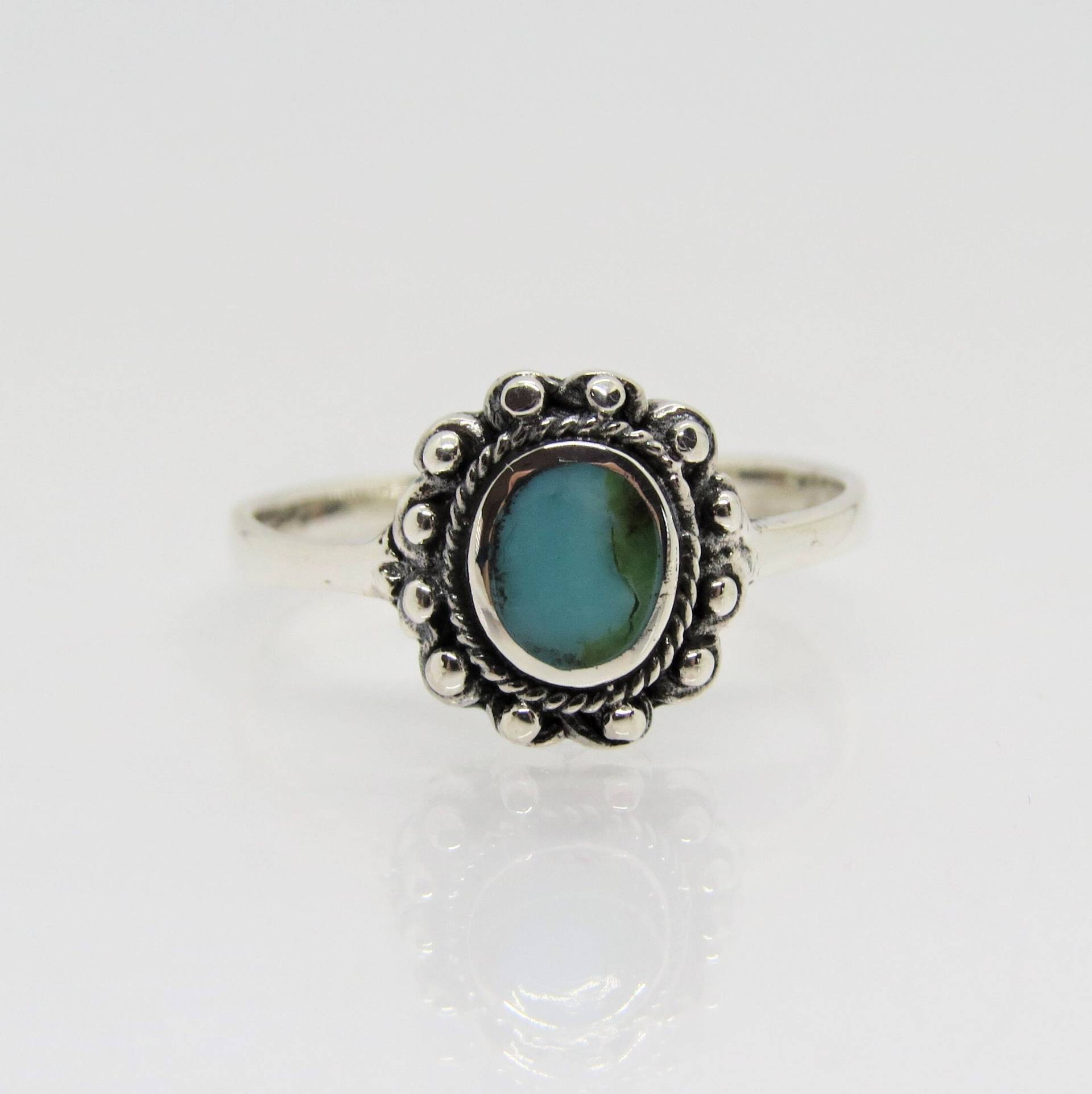 Vintage Bali Sterling Silber Türkis Ring Größe 7 von wandajewelry2013