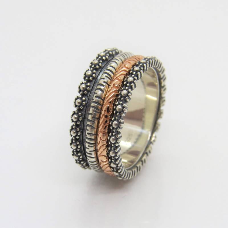 Vintage Bali Sterling Silber Two Tone Rose Gold Plated Band Ring Größe 8 von wandajewelry2013