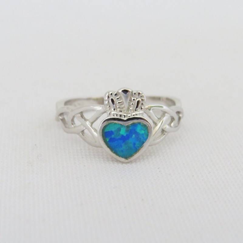 Vintage Claddagh Sterling Silber Inlay Blauer Opal Ring Größe 10 von wandajewelry2013