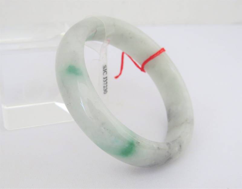 Vintage Durchscheinend Natürliche Grün Weiß Grau Jadeit Jade Armreif Armband 56, 8 Mm von wandajewelry2013