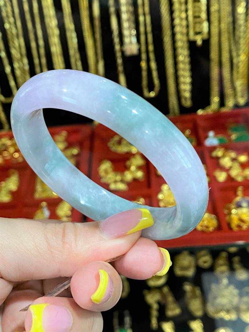 Vintage Durchscheinend Natürliche Grüne Lavendel Jadeit Jade Armreif Armband 55, 8 Mm von wandajewelry2013