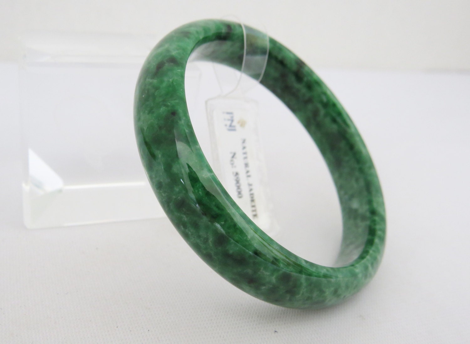 Vintage Durchscheinende Natürliche Floral Grüne Jadeit Jade Breiter Armreif Armband 54mm von wandajewelry2013
