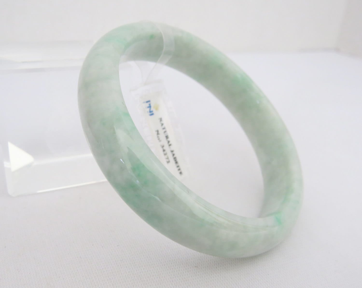 Vintage Durchscheinende Natürliche Grün Weiß Jadeit Jade Breiter Armreif Armband 58mm von wandajewelry2013