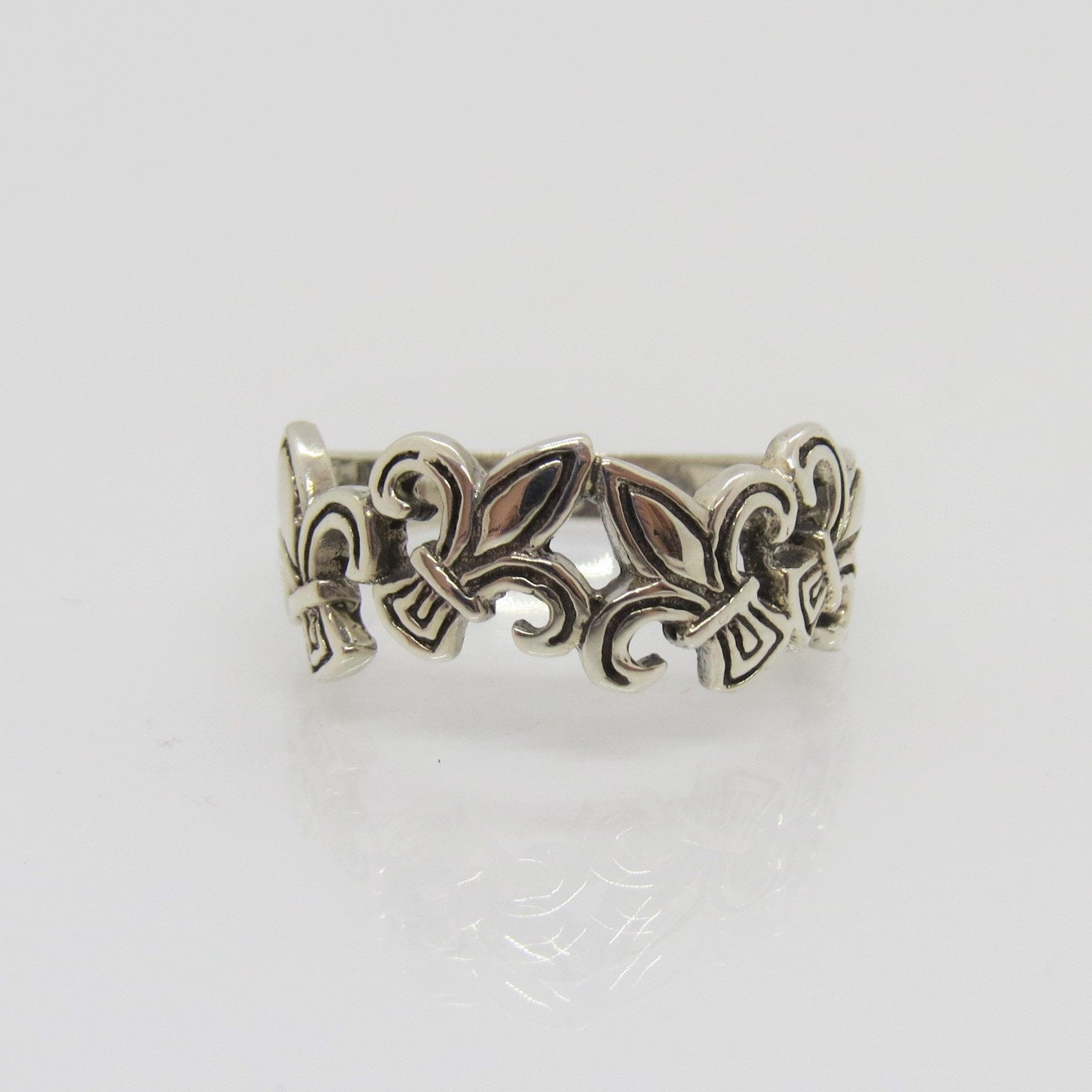 Vintage Fleur De Lis Band-Ring Aus 925Er Silber von wandajewelry2013
