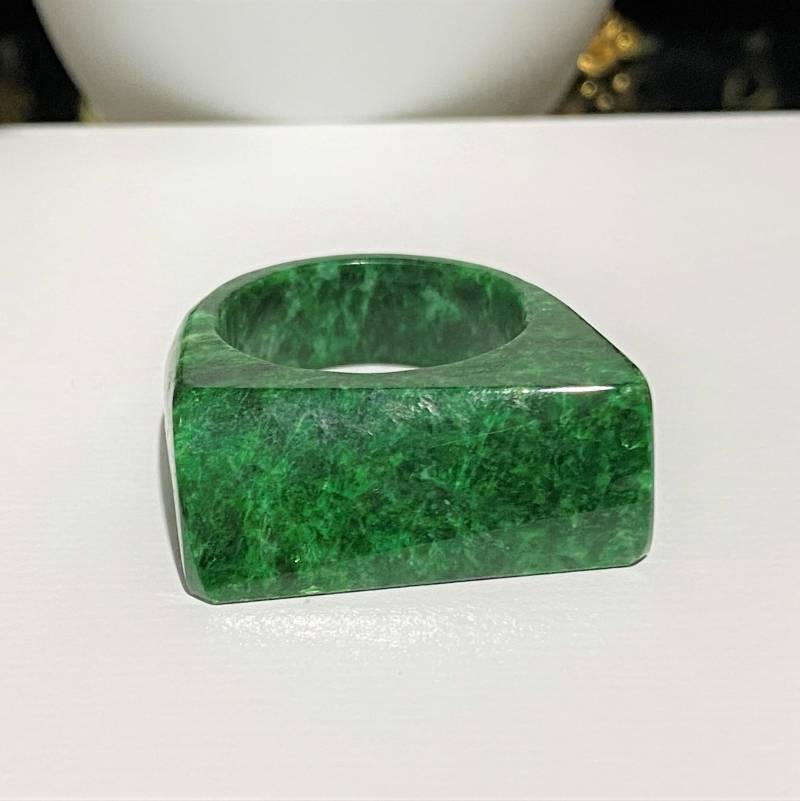 Vintage Natürliche Smaragd Grün Jadeit Jade Sattel Band Ring Größe 10 von wandajewelry2013