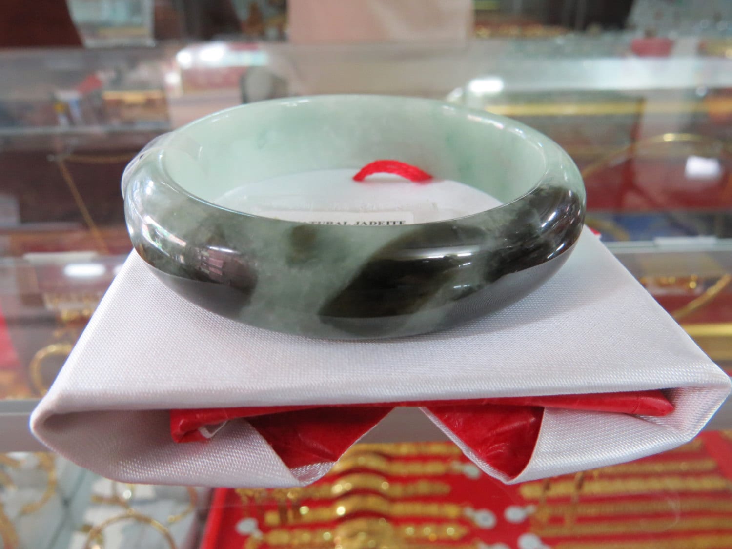 Vintage Natur Grün Schwarz Jadeit Jade Breiter Armreif 57.3mm von wandajewelry2013