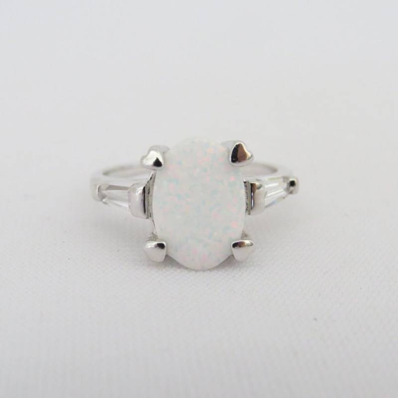 Vintage Stering Silber Weißer Opal & Topas Hoch Einstellbarer Ring Größe 7 von wandajewelry2013