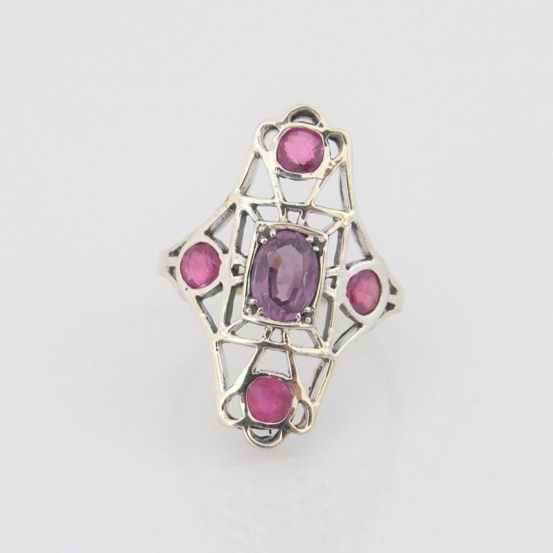 Vintage Sterling Silber Alexandrit Und Rubin Langer Ring Größe 7 von wandajewelry2013