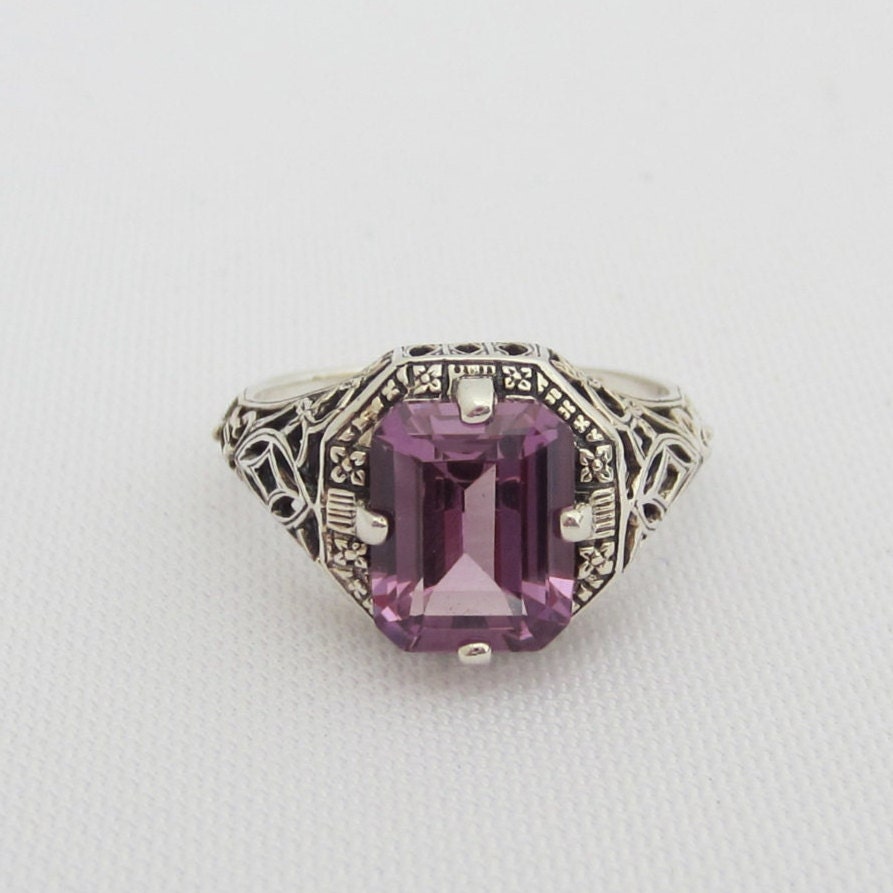 Vintage Sterling Silber Amethyst Filigran Ring Größe 9 von wandajewelry2013