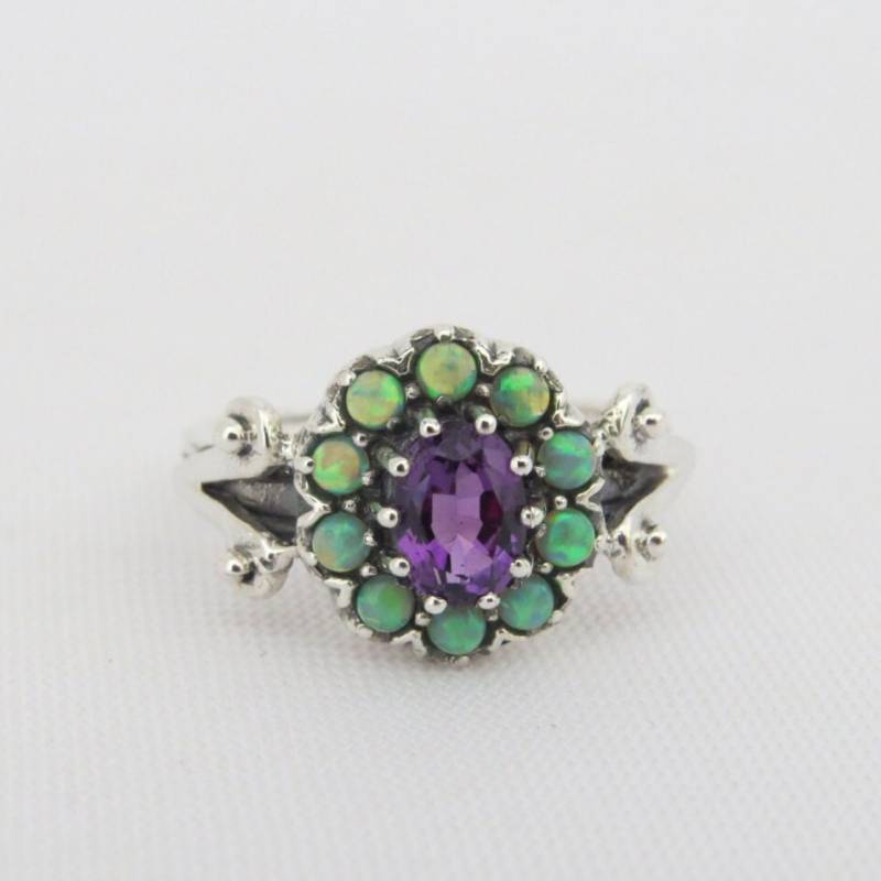 Vintage Sterling Silber Amethyst & Grüner Opal Ring Größe 7 von wandajewelry2013