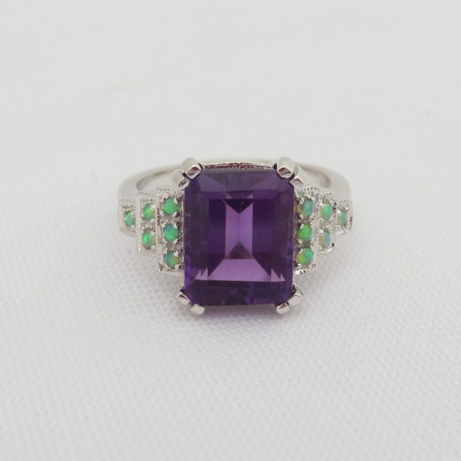 Vintage Sterling Silber Amethyst & Grüner Opal Ring Größe 8 von wandajewelry2013