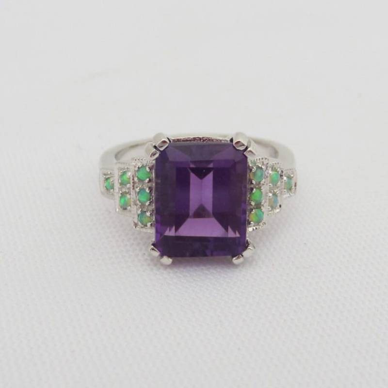Vintage Sterling Silber Amethyst & Grüner Opal Ring Größe 8 von wandajewelry2013