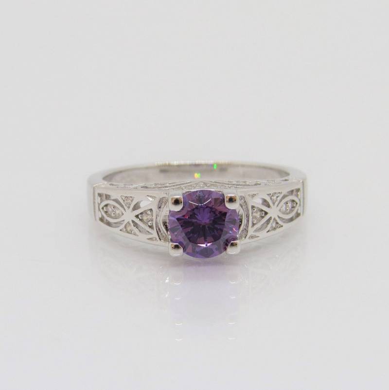 Vintage Sterling Silber Amethyst & Weißer Topas Filigraner Ring Größe 7 von wandajewelry2013