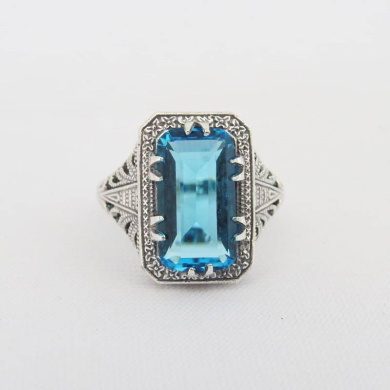 Vintage Sterling Silber Aquamarin Filigran Ring Größe 8 von wandajewelry2013
