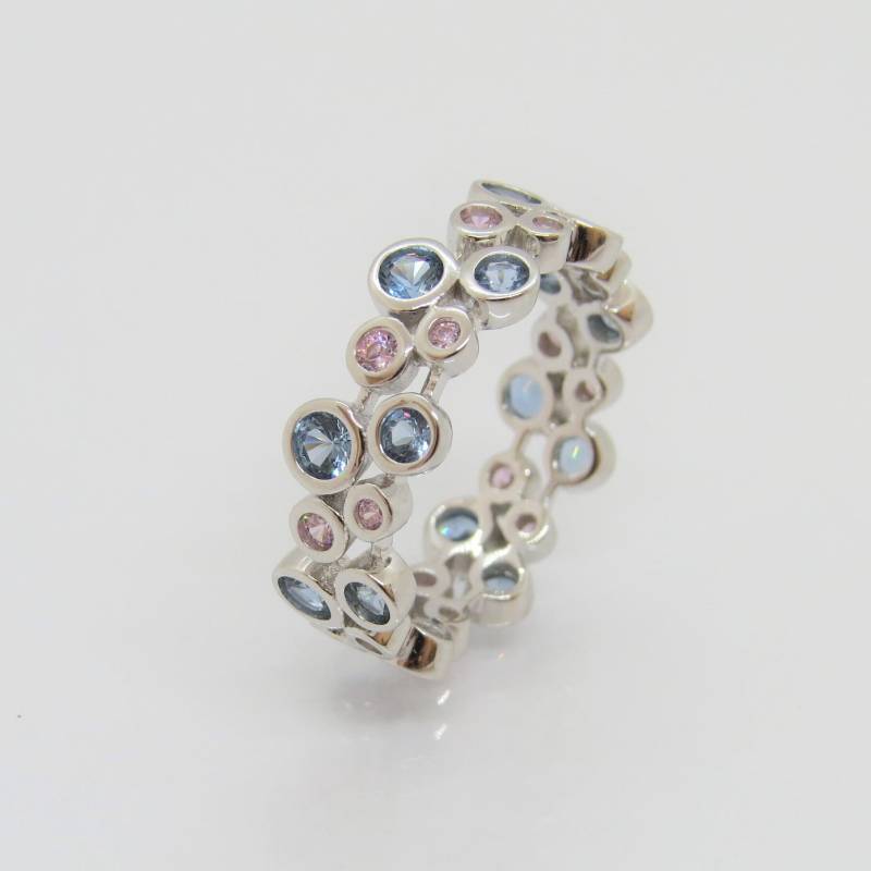 Vintage Sterling Silber Aquamarin & Pink Topas Ehering Größe 8 von wandajewelry2013