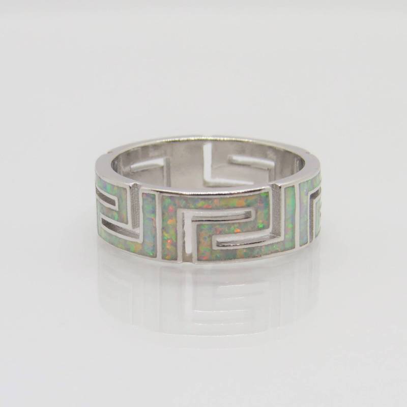 Vintage Sterling Silber Bandring Größe 8 Weiß Opal von wandajewelry2013