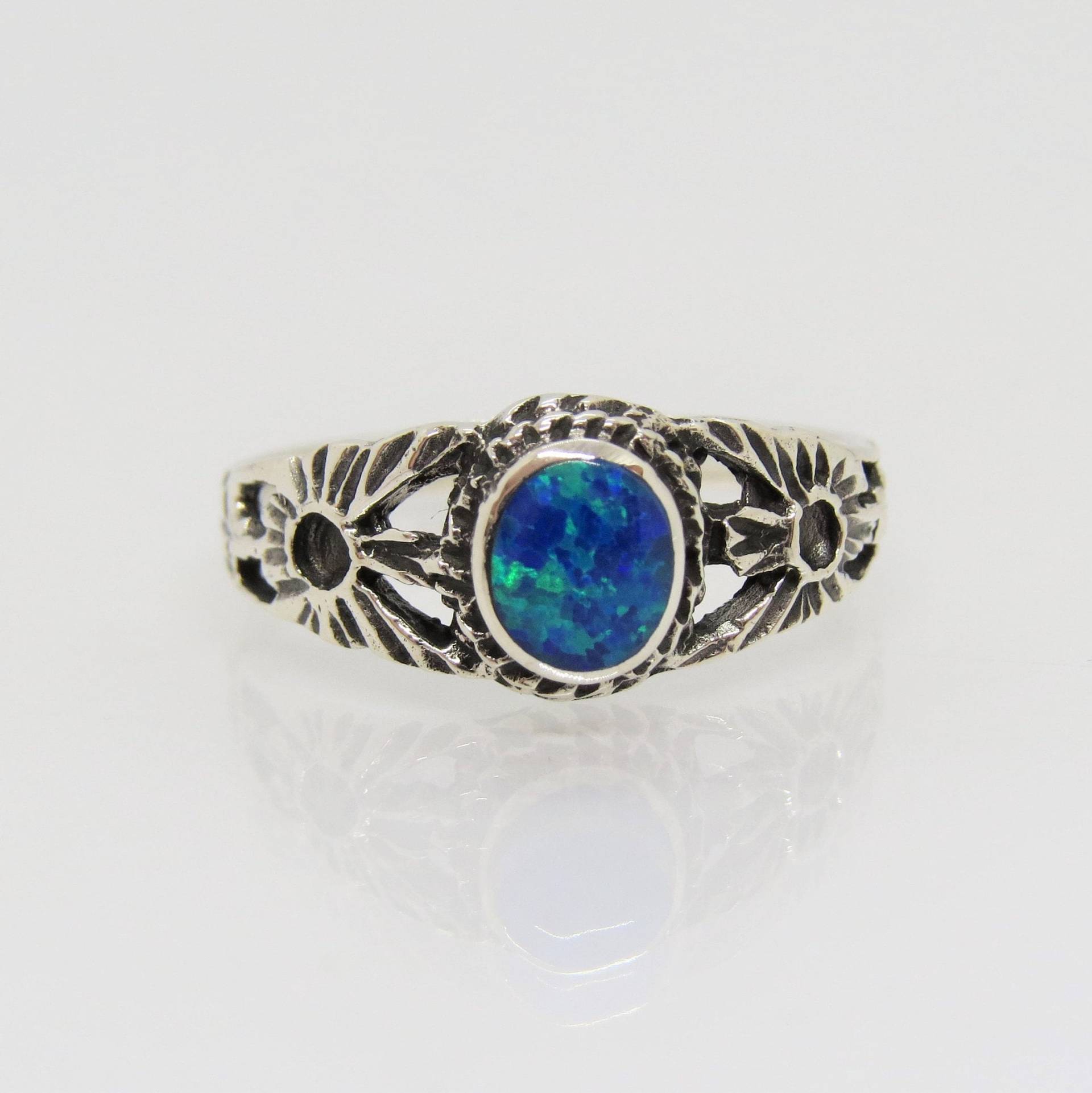 Vintage Sterling Silber Blauer Opal Thunderbird Ring Größe 7 von wandajewelry2013