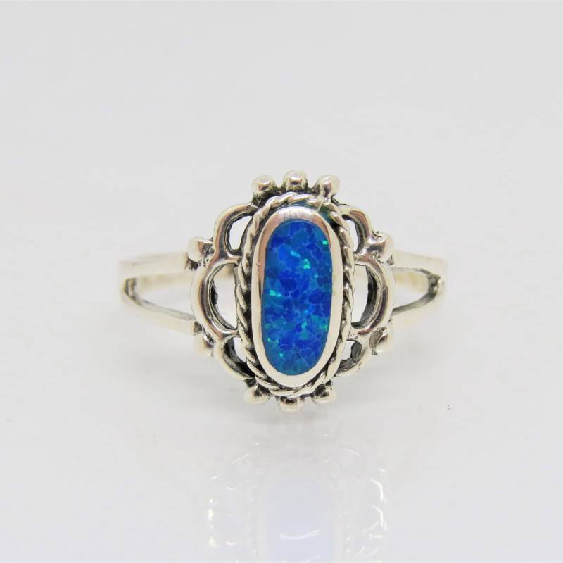 Vintage Sterling Silber Blauer Opal Filigraner Ring Größe 8 von wandajewelry2013