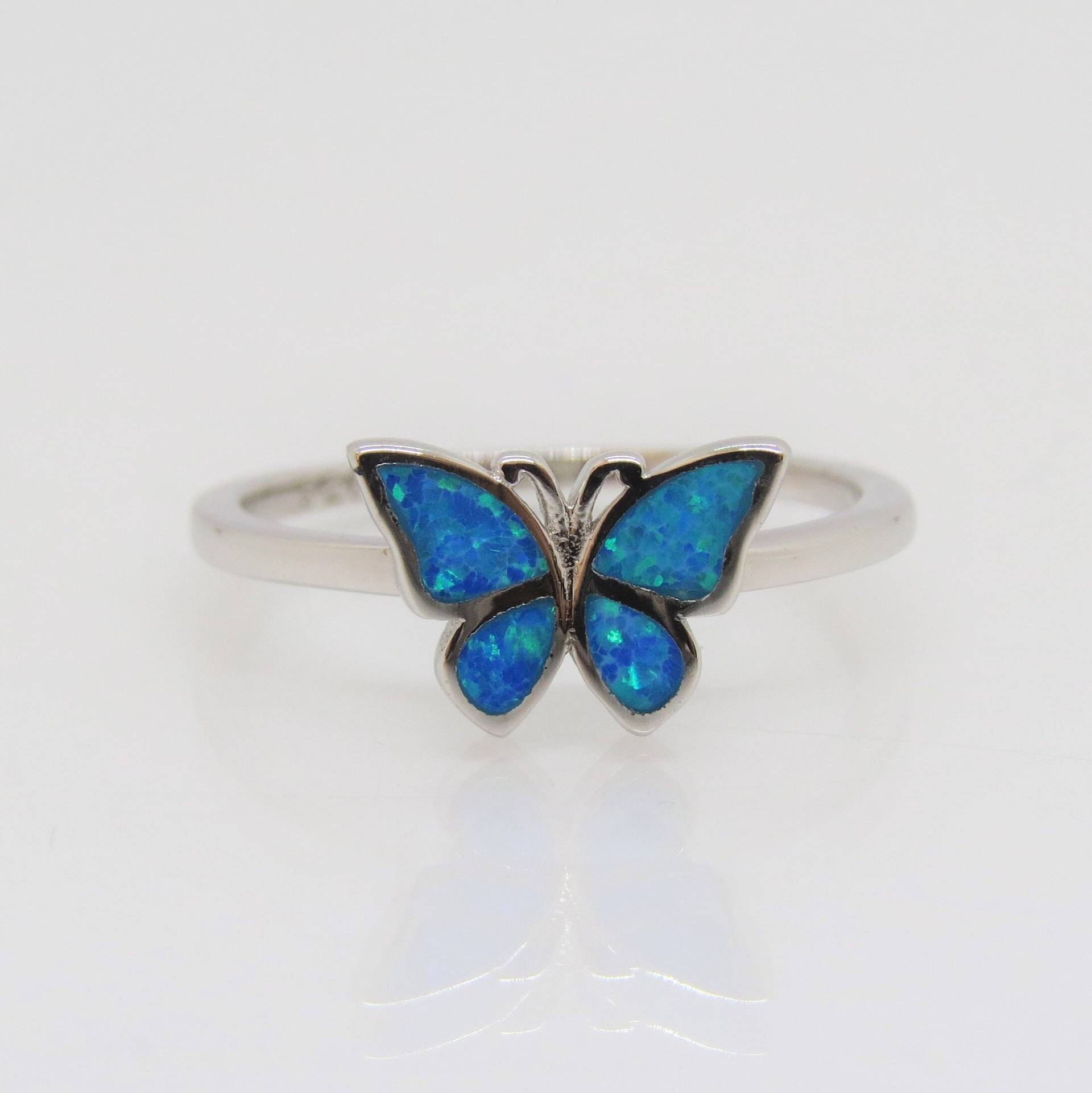 Vintage Sterling Silber Blauer Opal Schmetterling Ring Größe 7 von wandajewelry2013