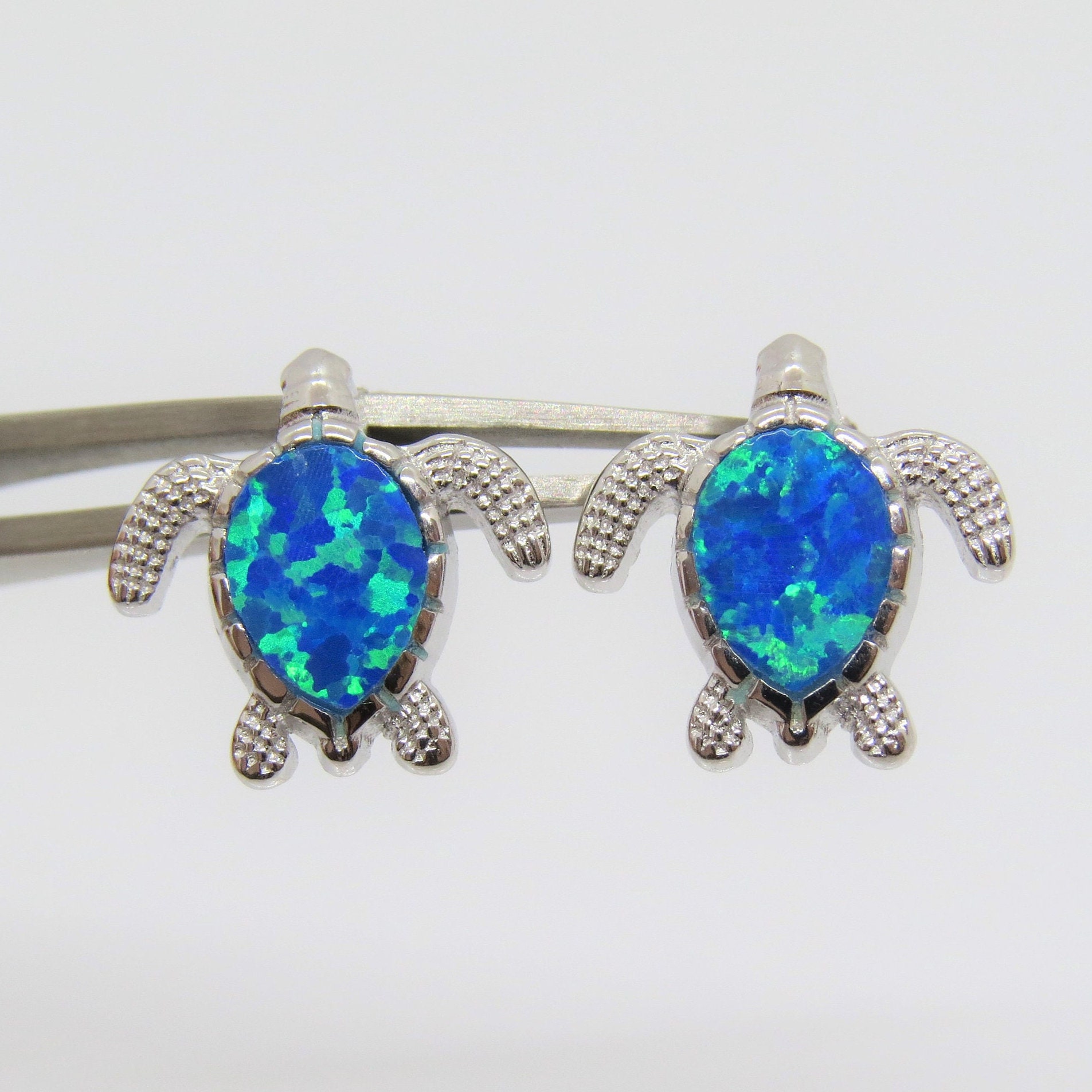 Vintage Sterling Silber Blauer Opal Schildkröte Ohrringe von wandajewelry2013