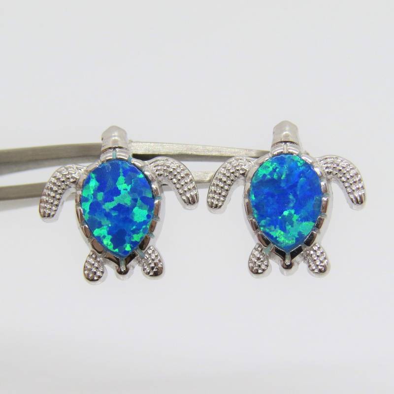Vintage Sterling Silber Blauer Opal Schildkröte Ohrringe von wandajewelry2013