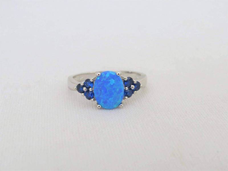 Vintage Sterling Silber Blauer Opal & Saphir Ring Größe 9 von wandajewelry2013